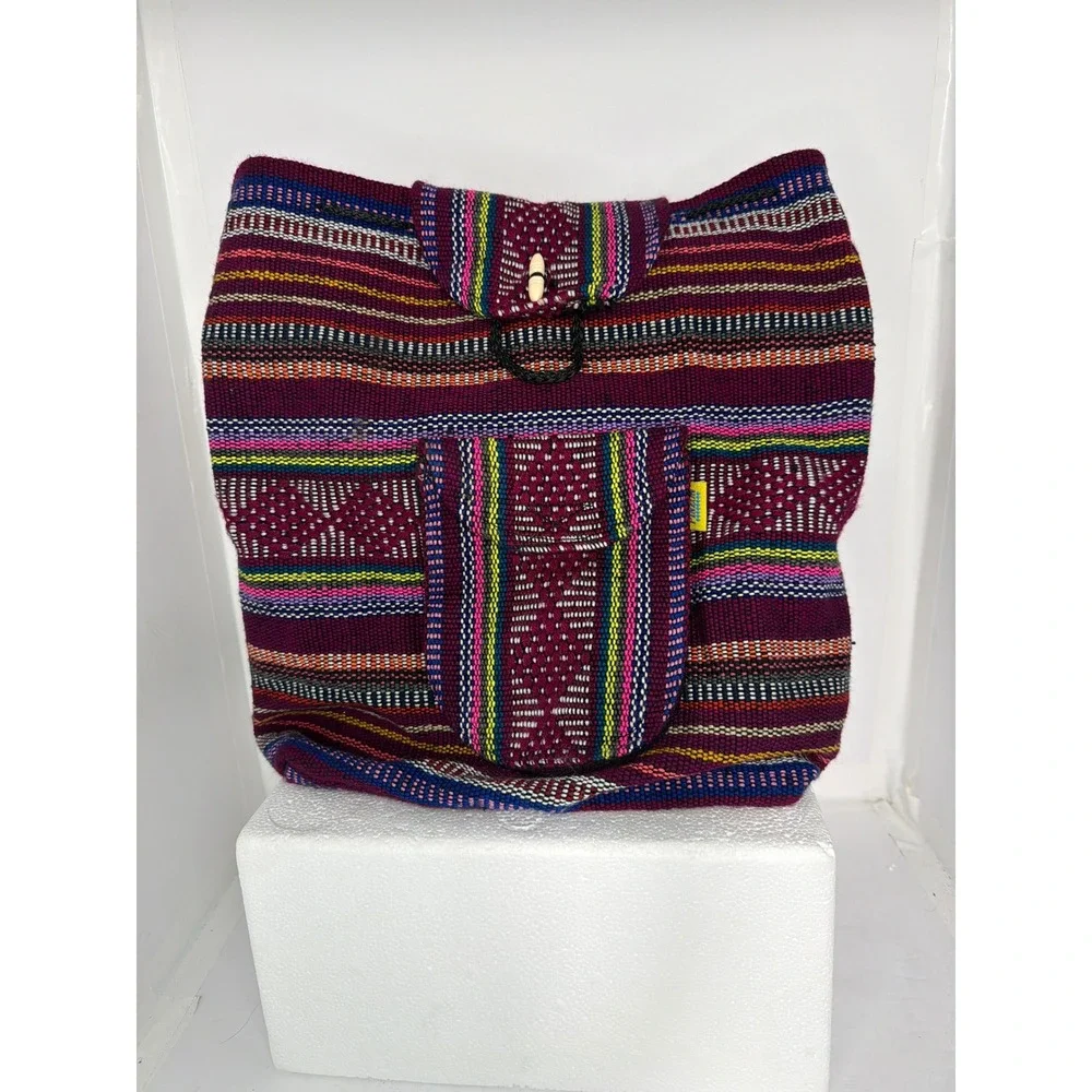 Artesanias Pinzon Woven Backpack Multi Color Striped Boho Bag Made in Mexico